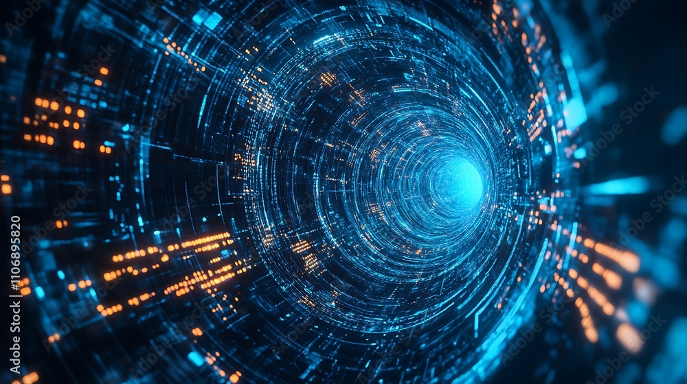 Obraz premium Abstract Digital Tunnel Of Blue And Orange Light