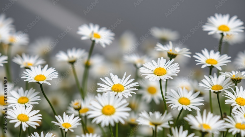Delicate White Daisies in a Sunlit Field, A close-up view of a vibrant field of white daisies with bright yellow centers. Delicate White Daisies in a Sunlit Field, A close-up view of a vibrant field of white daisies with bright yellow centers.