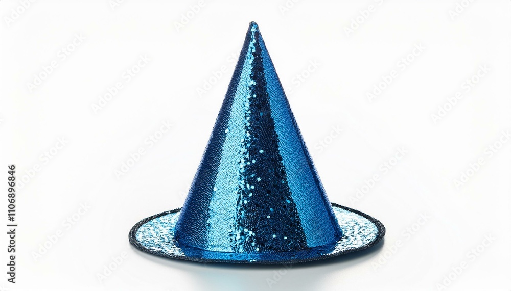 Fototapeta premium blue glitter party hat on isolated white background