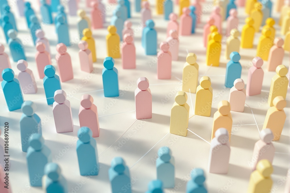 Obraz premium Colorful Wooden Figurines Representing Social Network Connections