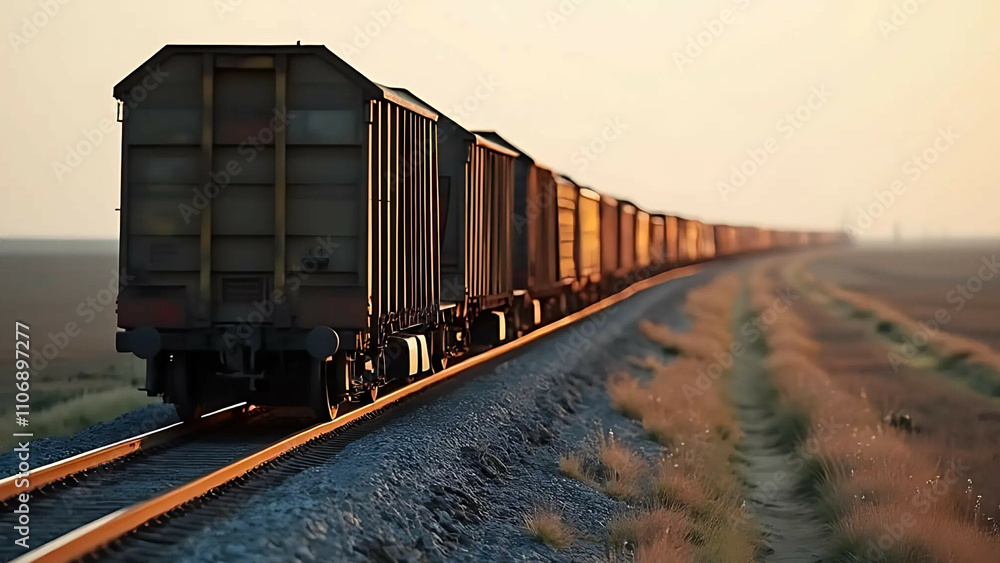 Freight Train at Sunset Background Freight Train at Sunset Background