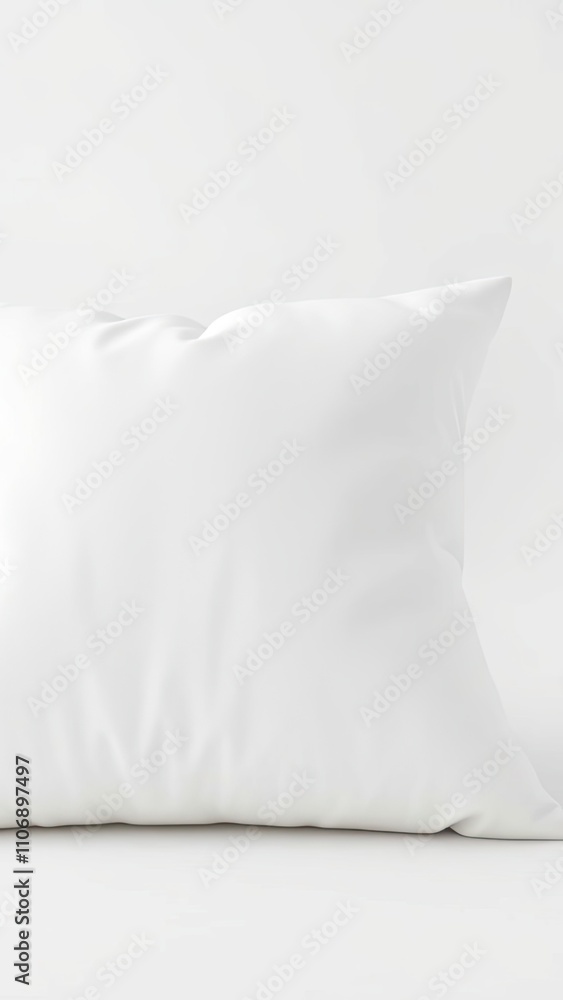 Soft white pillow on a plain white background with a subtle sheen , interior design, minimalist furniture, soft cushion Soft white pillow on a plain white background with a subtle sheen , interior design, minimalist furniture, soft cushion