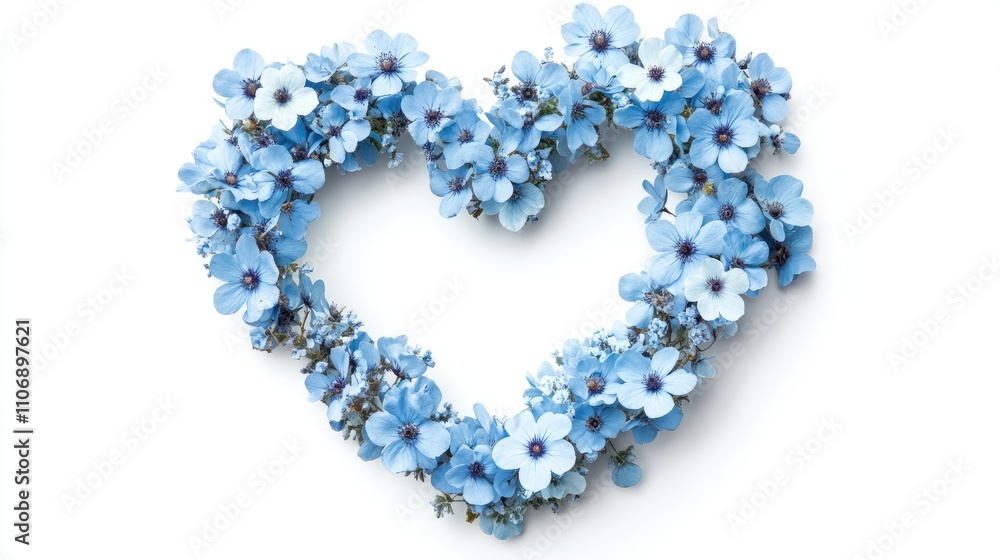 A serene heart-shaped wreath of light blue flowers, ideal for Mother Day or Valentine Day celebrations, creating an elegant and peaceful atmosphere. A serene heart-shaped wreath of light blue flowers, ideal for Mother Day or Valentine Day celebrations, creating an elegant and peaceful atmosphere.