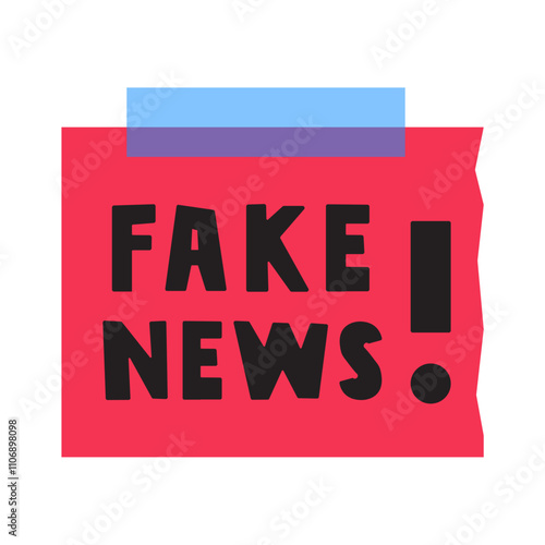 Banner. Fake news. Red paper note. Vector design. Illustration on white background.