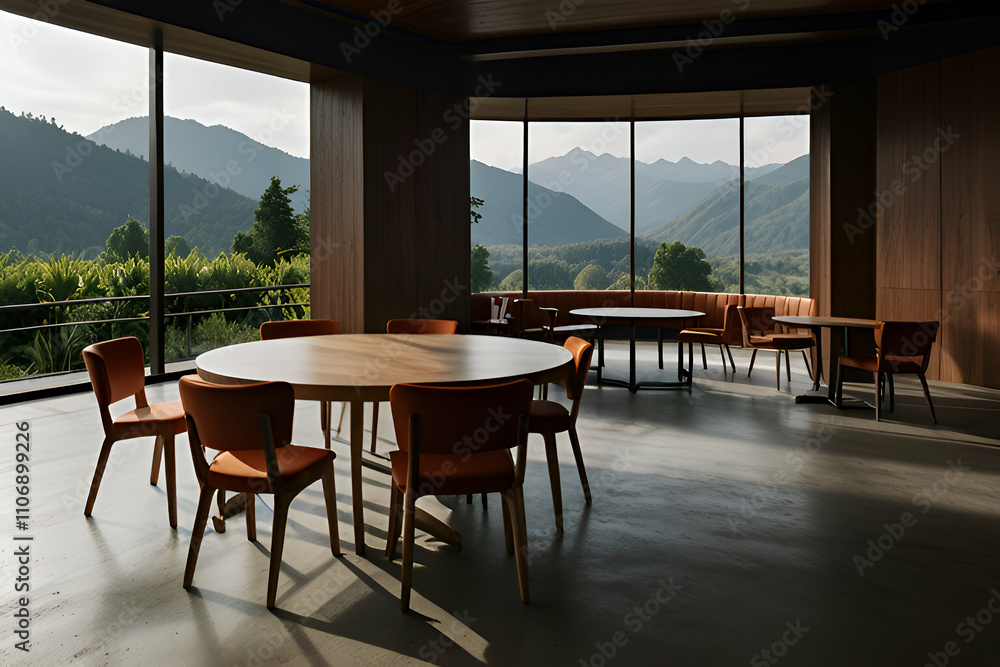 Fototapeta premium table and chairs in a restaurant