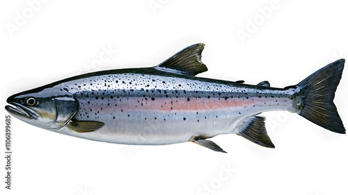 Whole Silver Salmon Isolated on White 