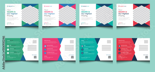 Editable elegant clean unique creative modern corporate professional company business medical healthcare minimal marketing promotion hospital clinic treatment services postcard design template.