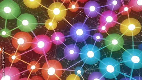 Vibrant network of interconnected nodes.  A colorful abstract representation of connection and communication.