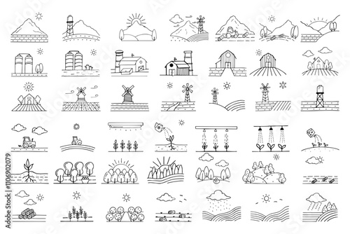 Mountain farm landscape doodle