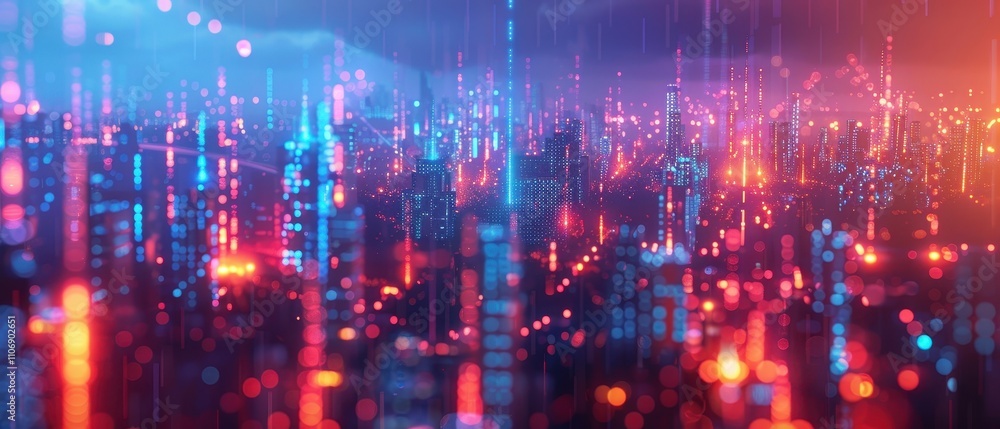 Obraz premium A vibrant, abstract representation of digital data with glowing lines and particles, evoking a sense of technology and modernity.