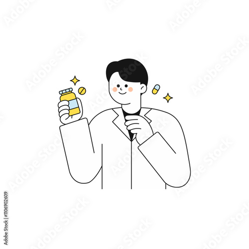 Nutrient & Vitamin Character 2 Pharmacist Holding Medication