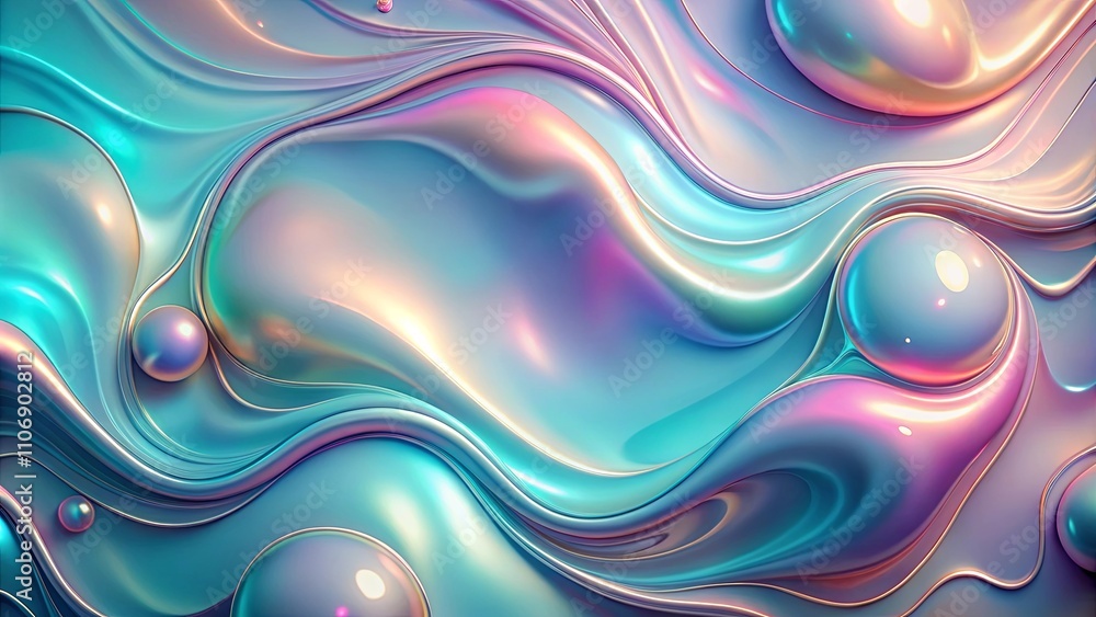 Fototapeta premium Abstract iridescent flowing liquid forms with embedded spheres