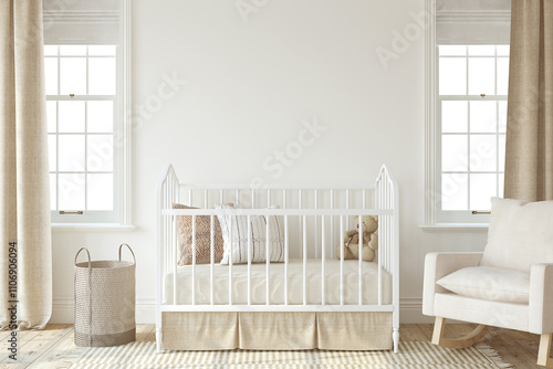 Nursery interior in romantic style. Interior mockup. 3d render.