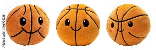 Cute Plush Basketball Toys with Smiling Faces Isolated on transparent background