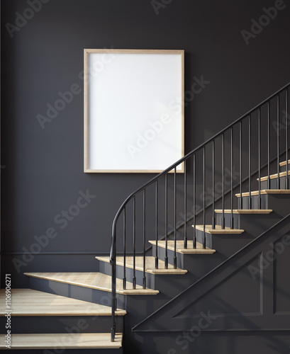 Stairway. Poster mockup. 3d render.