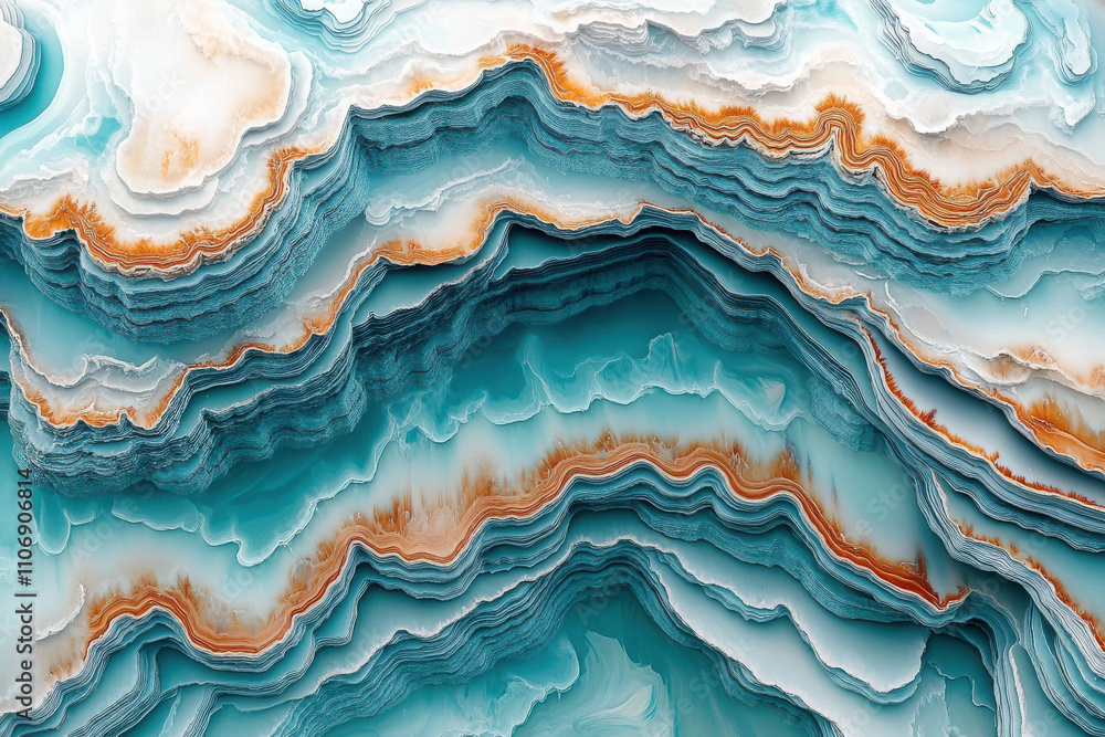 Layered abstract artwork with vibrant turquoise and orange hues, resembling geological formations. dynamic patterns create sense of depth and movement, evoking natural landscapes Layered abstract artwork with vibrant turquoise and orange hues, resembling geological formations. dynamic patterns create sense of depth and movement, evoking natural landscapes