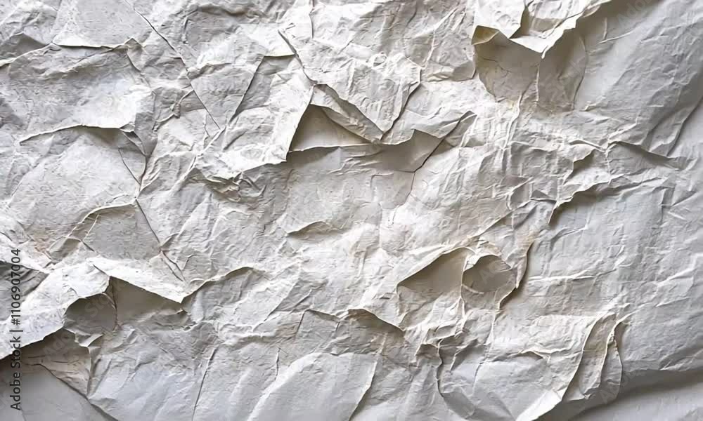 High-Resolution Close-Up of White Stone Texture with Rough Stucco Wall and Crumpled Paper Edges

