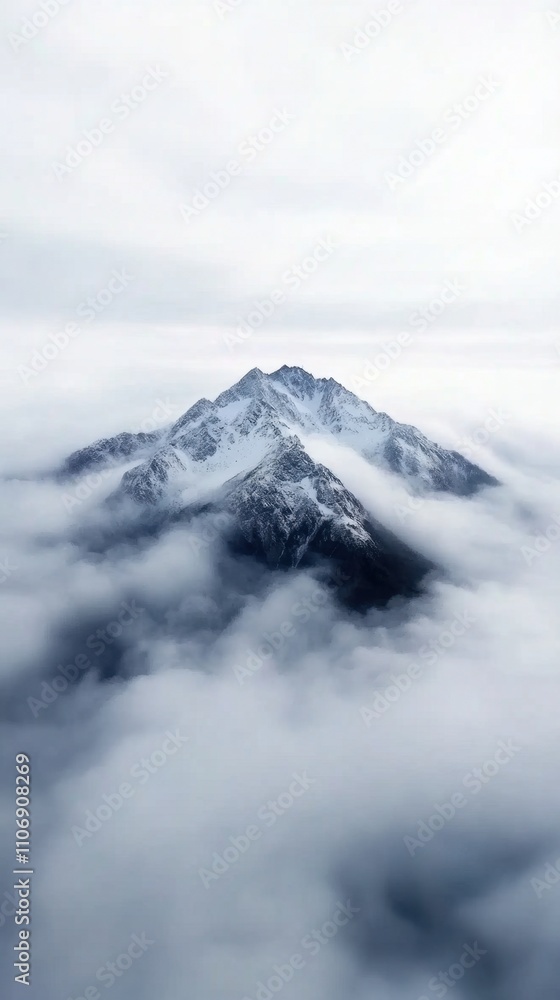 Majestic mountain peaks emerging through enchanting misty clouds Majestic mountain peaks emerging through enchanting misty clouds
