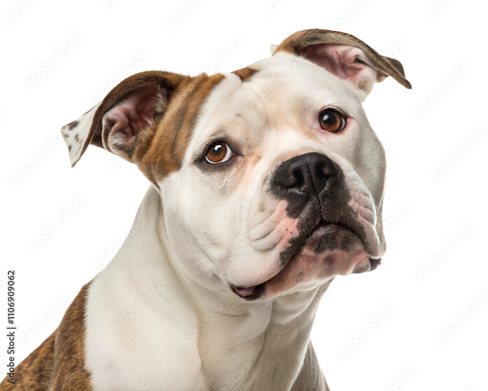 English bulldog portrait looking at camera isolated on white background. English bulldog headshot on white background English bulldog portrait looking at camera isolated on white background. English bulldog headshot on white background