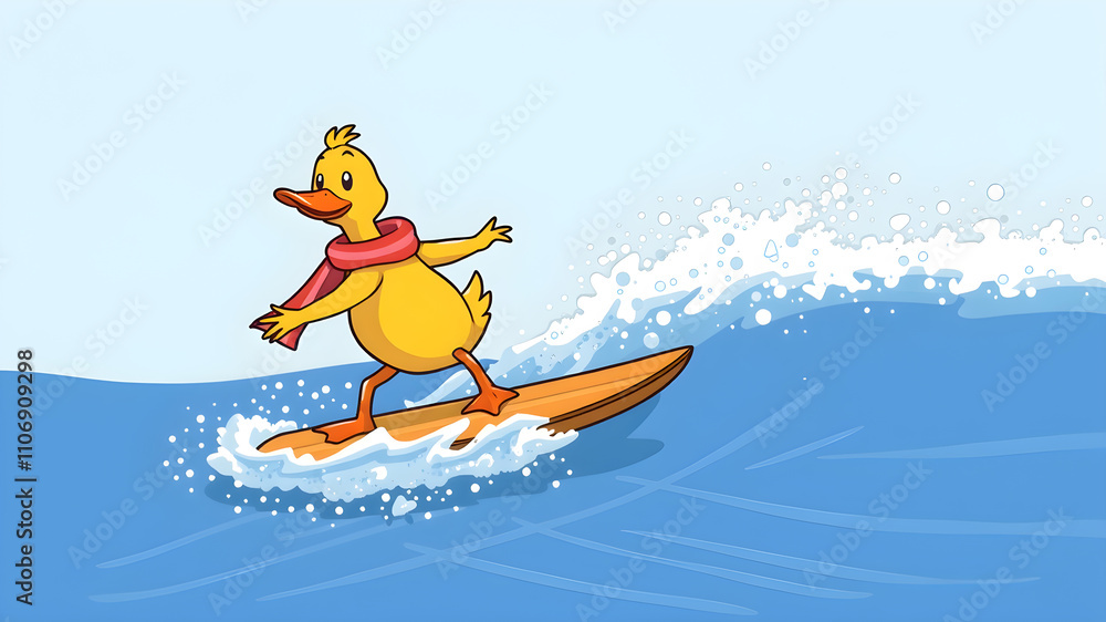 duck surfing simple illustration cartoon. Generative AI duck surfing simple illustration cartoon. Generative AI