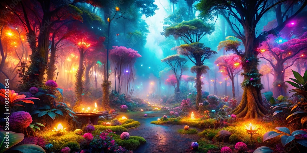 Enchanting Neon Mystical Forest with Luminous Flora and Ethereal Lighting for Dreamlike Nature Photography Enchanting Neon Mystical Forest with Luminous Flora and Ethereal Lighting for Dreamlike Nature Photography