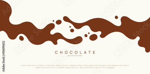Chocolate background of Modern poster, dynamic splashes and drops. Vector illustration in a flat style of minimalism