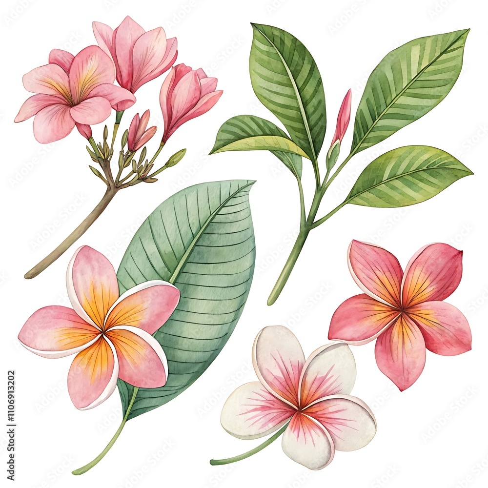 Fototapeta premium Watercolor Flower and leaf collection
