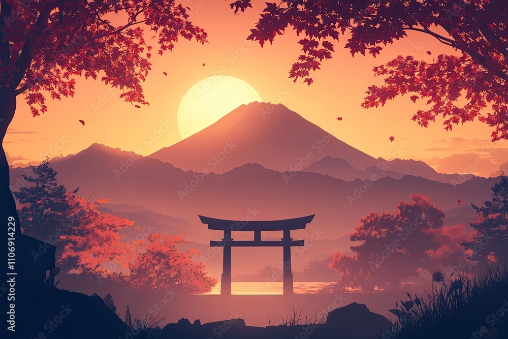 Autumn season at sunset in Japan. Travel concept. Autumn season at sunset in Japan. Travel concept.