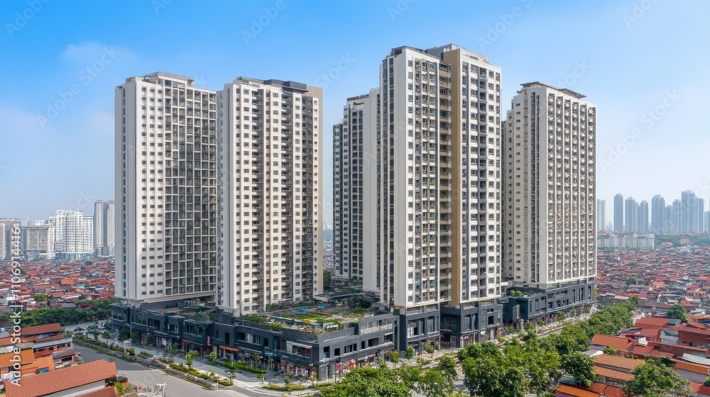 Fototapeta premium Modern High-Rise Residential Buildings in a Dense Urban Setting