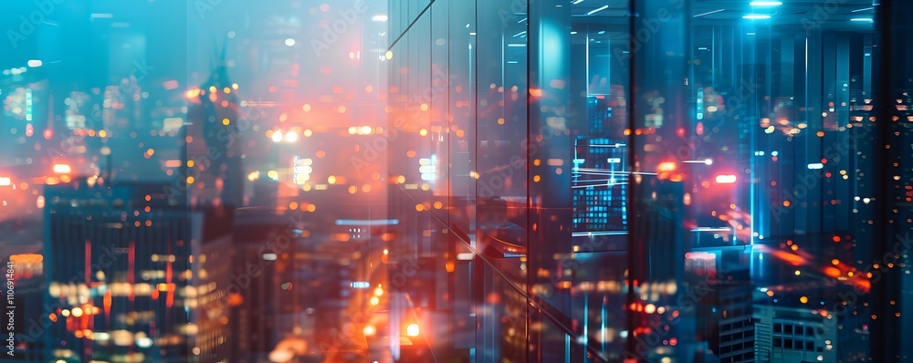 Obraz premium Cityscape Reflected In Modern Building Glass