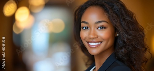 Wallpaper Mural A smiling woman in a professional setting with a blurred background. Torontodigital.ca