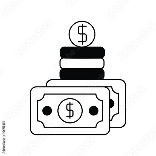 financial glyph icon with white background vector stock illustration