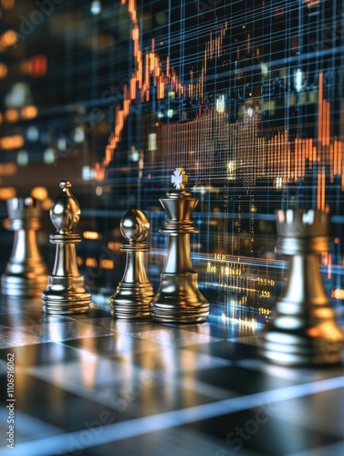 Wallpaper Mural Stock exchange and investing strategy concept with golden and silver chessmen and digital virtual screen with financial chart candlestick and diagram on blurred background. 3D rendering Torontodigital.ca