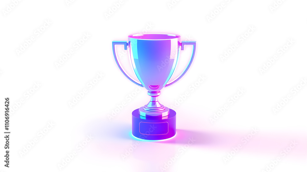 Holographic trophy 3D icon. Purple and blue neon winner prize or award symbol vector illustration isolated on white. Generative AI Holographic trophy 3D icon. Purple and blue neon winner prize or award symbol vector illustration isolated on white. Generative AI