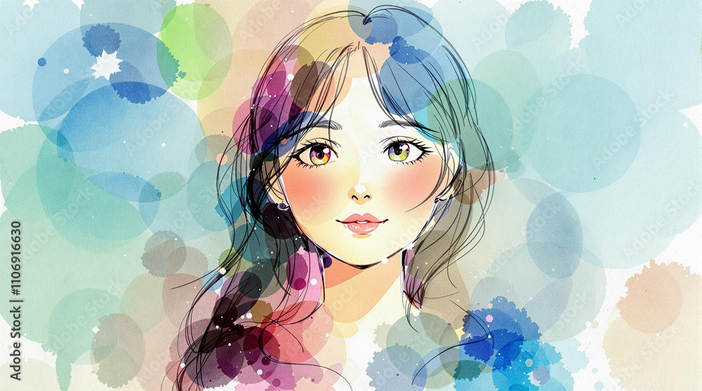 A vibrant illustration of a cheerful young woman, enhanced by watercolor style. A vibrant illustration of a cheerful young woman, enhanced by watercolor style.