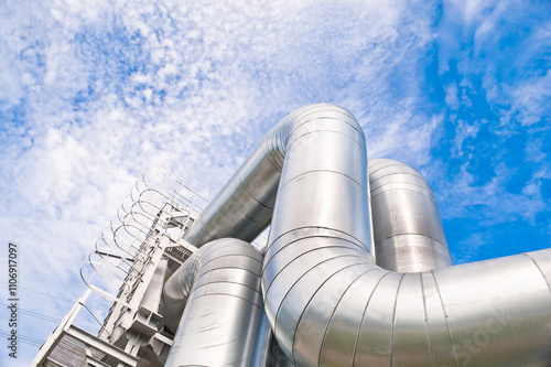 pipeline line close-up against blue sky and clouds