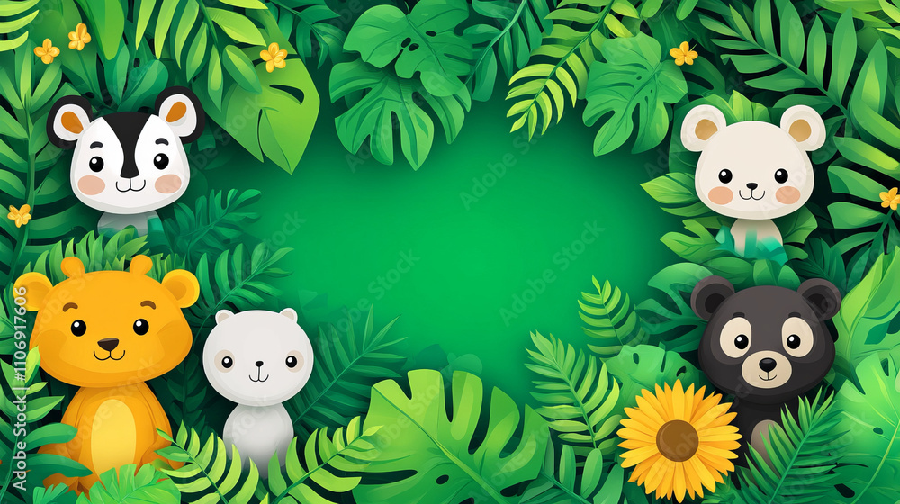 Naklejka premium jungle adventures: a delightful collection of cute cartoon animals