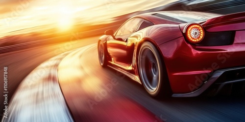 Race car red sports car racetrack sunset motion blur dramatic lighting LED taillights photo