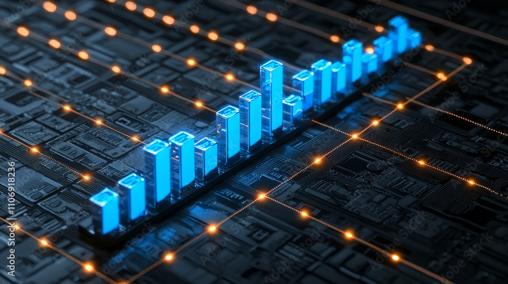 Obraz premium 3D glowing profit margin trend chart on dark tech background