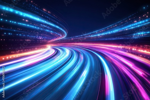 Illustration Abstract glowing, neon light effect, wave line, wavy pattern.