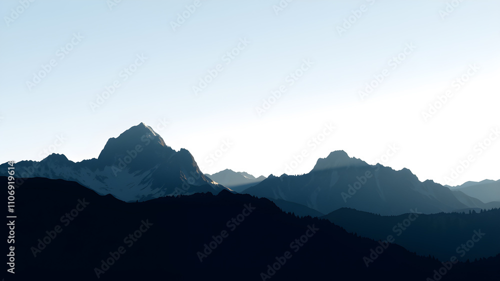 Obraz premium Mountains silhouettes. Mountains vector, Mountains vector of outdoor design elements, Mountain scenery, trees, pine vector, Mountain scenery. Generative AI
