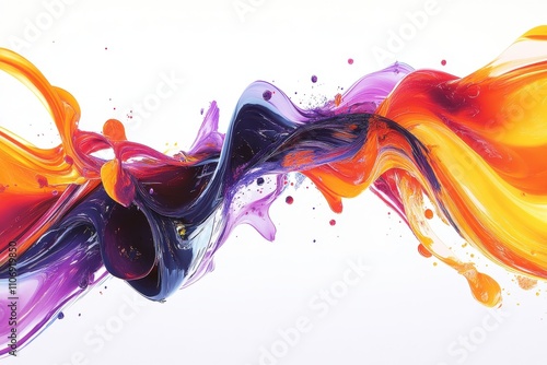 Vibrant fluid abstract swirling colors red orange yellow purple blue dynamic paint splashes photo