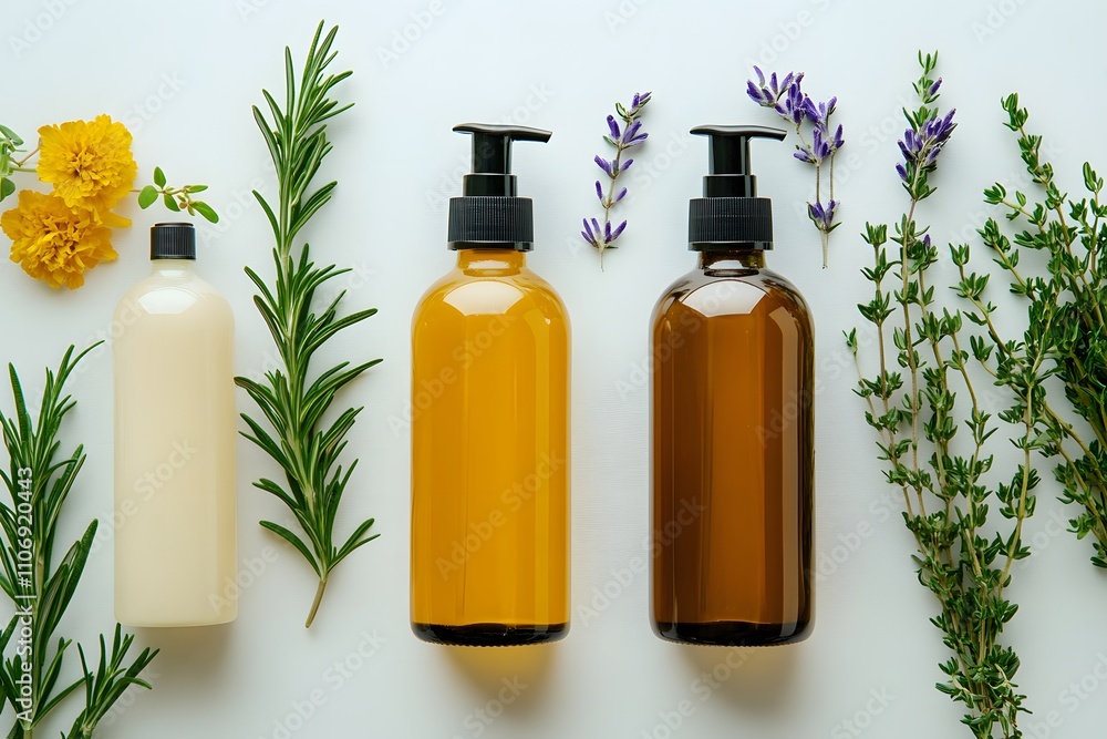 Rosemary Beauty Products, Shampoo, Cosmetics, Oil, Mock-up Products, Generative AI Rosemary Beauty Products, Shampoo, Cosmetics, Oil, Mock-up Products, Generative AI