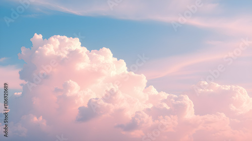 Wallpaper Mural Panorama White cloud detail with light blue, pink, purple sky area.  Summer paradise with colorful sky. Vector illustration. Sky clouds background. Generative AI Torontodigital.ca