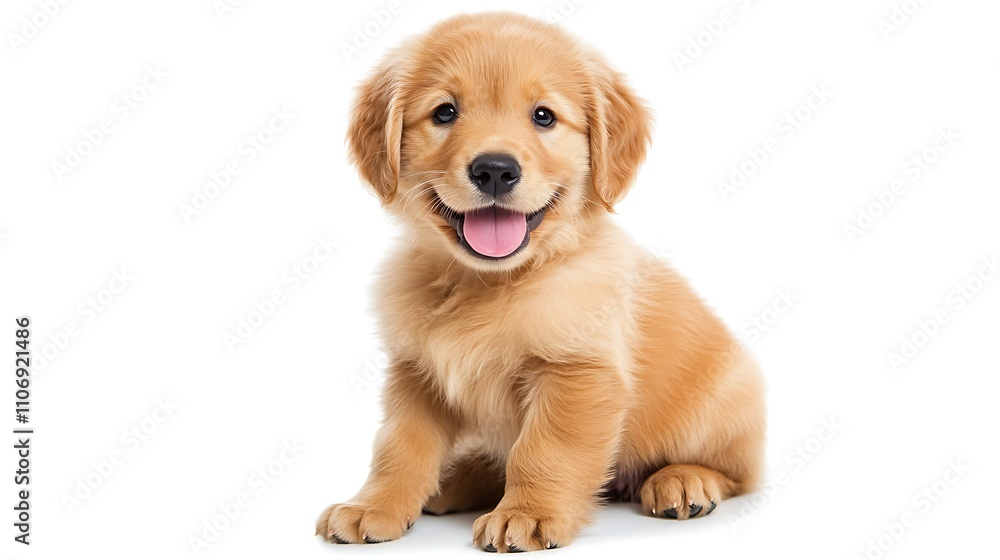A cute little golden retriever puppy is sitting on a white background A cute little golden retriever puppy is sitting on a white background