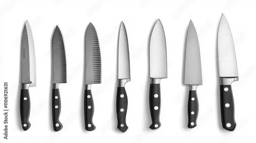 set of realistic kitchen knives isolated on white, Vector illustration, set of realistic kitchen knives isolated on white, Vector illustration,