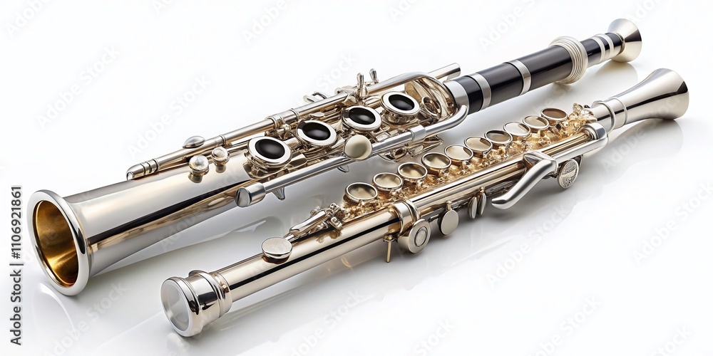 Naklejka premium Exquisite Clarinet Flute Isolated on White Background for Food Photography with an Artistic Touch, Perfect for Culinary and Musical Themes, Showcasing Elegance and Sophistication
