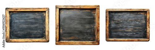 Vintage Blank Chalkboards in Wooden Frames Isolated on transparent background
