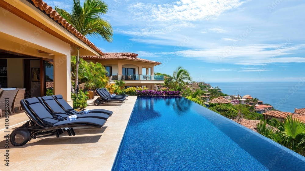 Fototapeta premium Luxury Oceanfront Villa with Infinity Pool