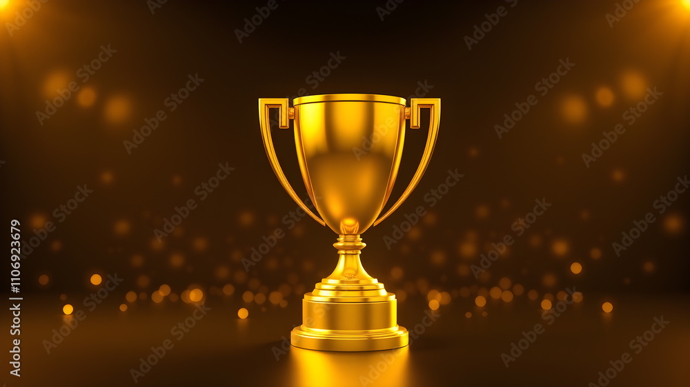 Shining golden sport trophy. 3d vector object on dark background. Generative AI Shining golden sport trophy. 3d vector object on dark background. Generative AI